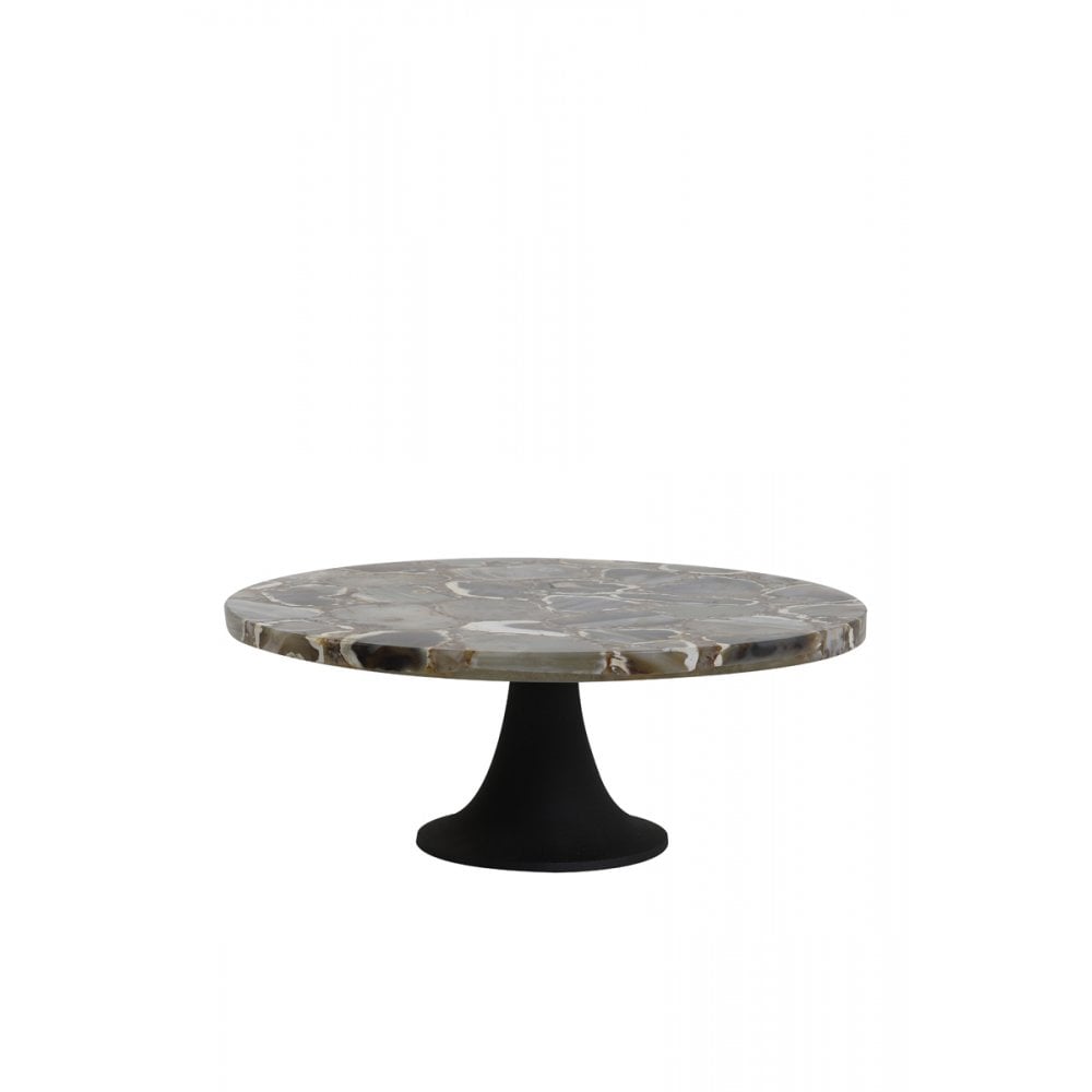Elegant Round Layo Agate and Matte Black Pedestal Dish - 40x15cm