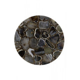 Elegant Round Layo Agate and Matte Black Pedestal Dish - 40x15cm