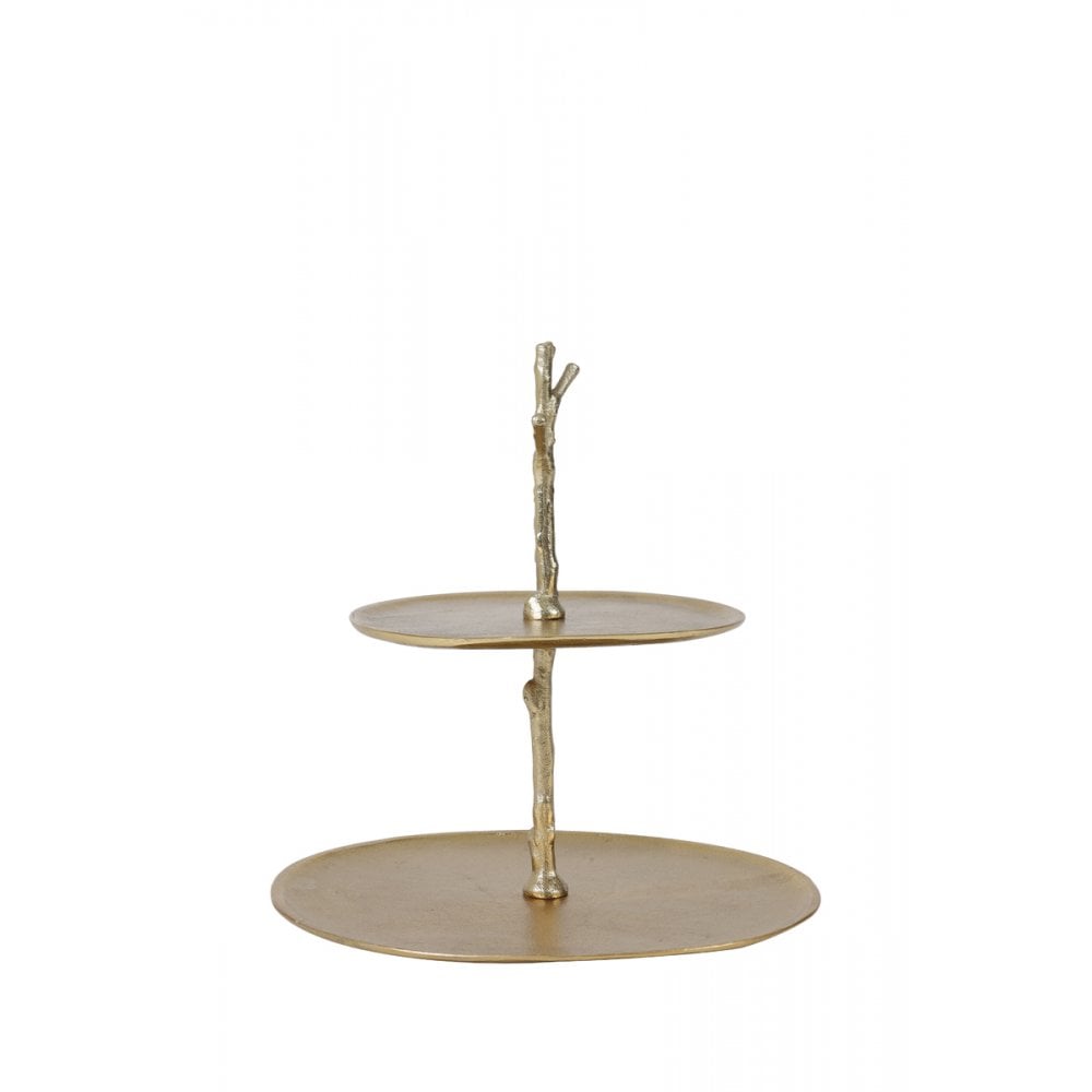 Tresa Gold Round Metal 2-Tier Etagere - Decorative Home Accent, 30.5 x 27.5 x 31 cm