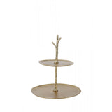 Tresa Gold Round Metal 2-Tier Etagere - Decorative Home Accent, 30.5 x 27.5 x 31 cm