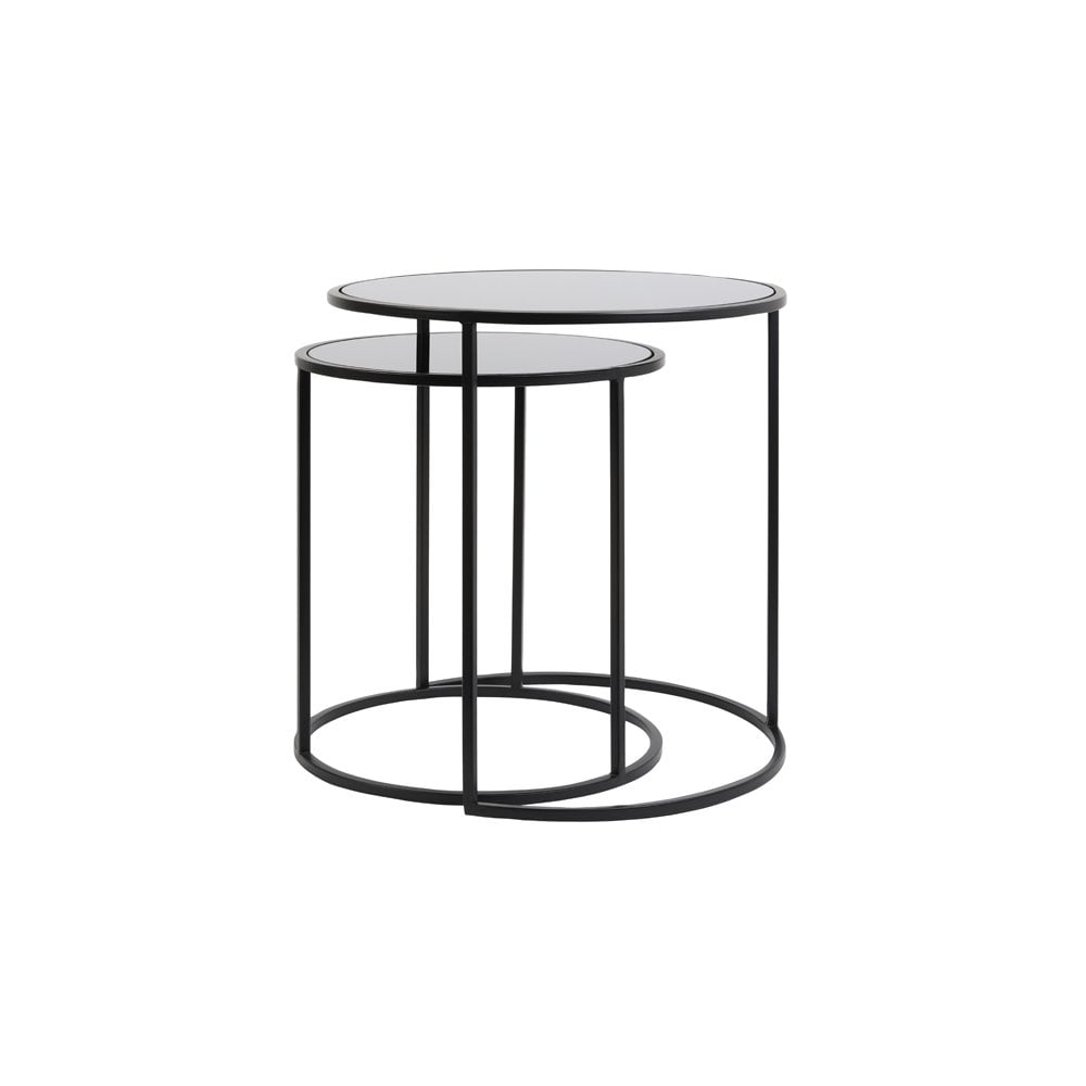 Black Round Glass & Metal Side Tables Set - Duarte Collection (40x45cm & 50x52cm)
