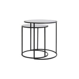 Black Round Glass & Metal Side Tables Set - Duarte Collection (40x45cm & 50x52cm)