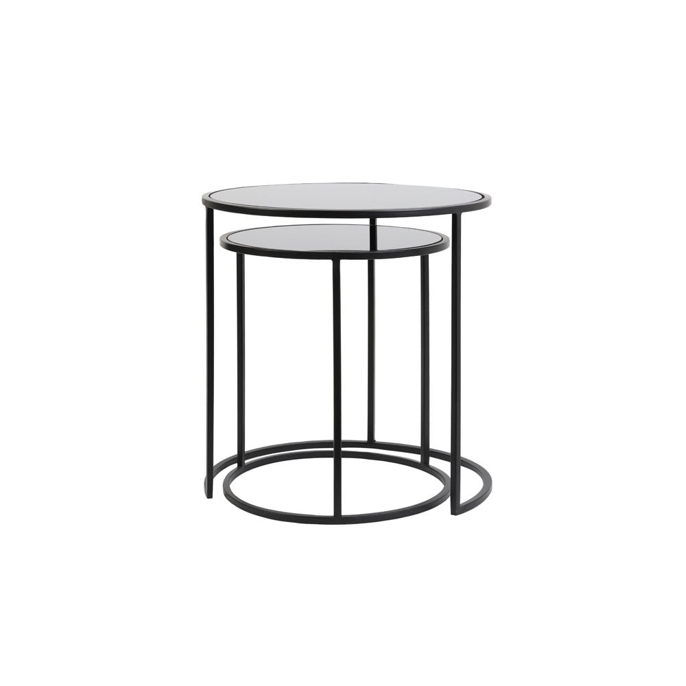 Black Round Glass & Metal Side Tables Set - Duarte Collection (40x45cm & 50x52cm)