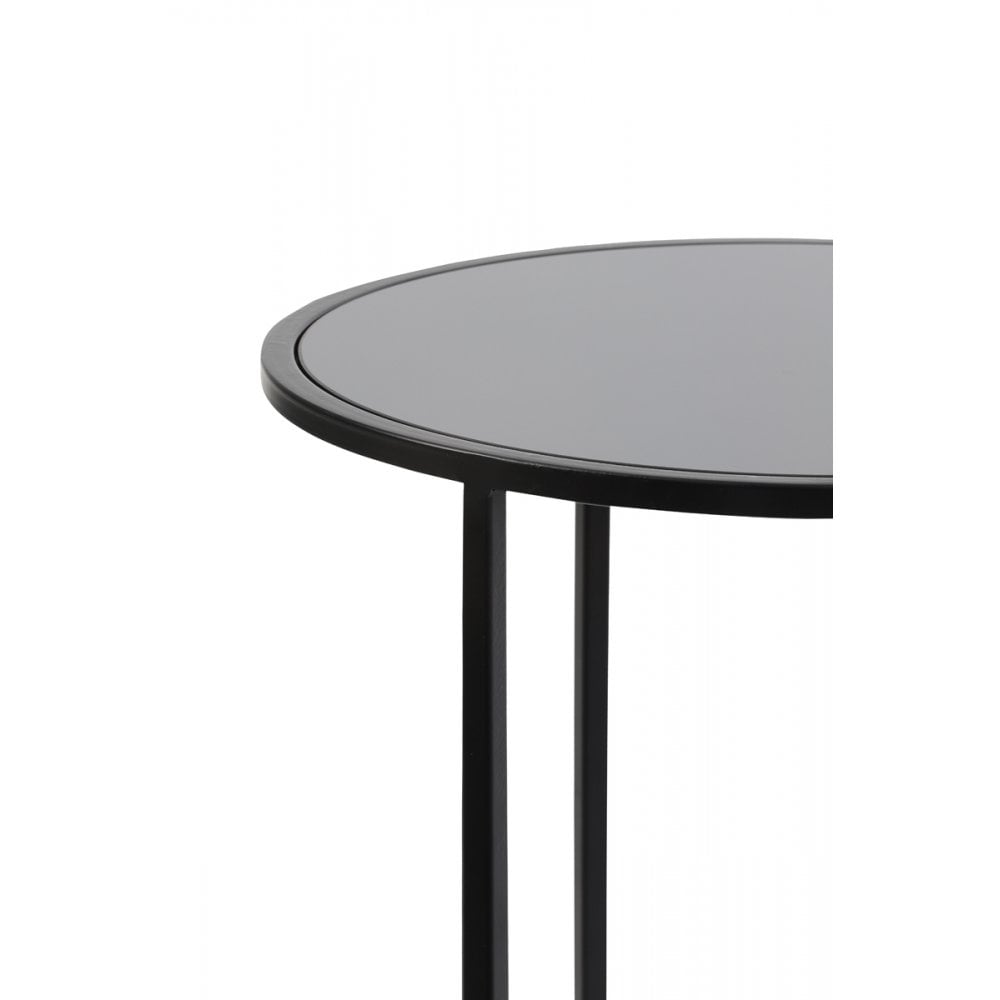Black Round Glass & Metal Side Tables Set - Duarte Collection (40x45cm & 50x52cm)