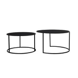 Round Black Glass & Metal Coffee Table Set - Duarte Collection (65x39 & 75x44cm)