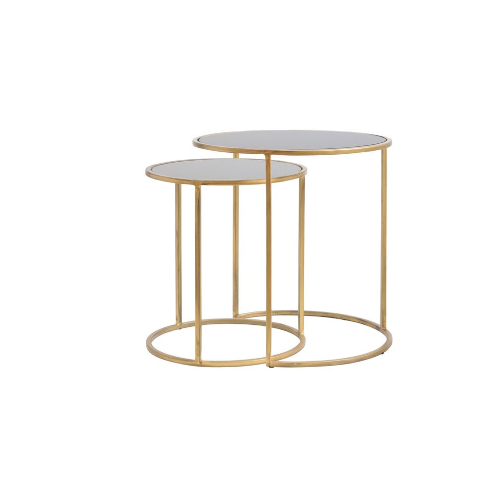 Duarte Round Gold & Smoke Glass Nesting Coffee Tables Set