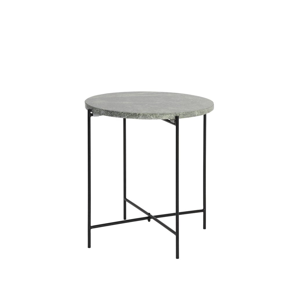 Quillon Round Side Table in Matt Black with Dark Green Marble Top (34x37.5cm)