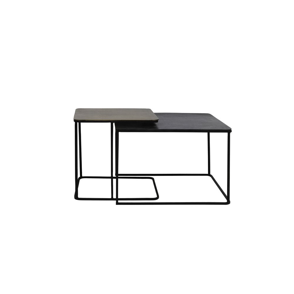 Set of 2 Square Metal Side Tables in Antique Copper and Bronze Finish (46x46x45 cm & 62x62x41 cm)