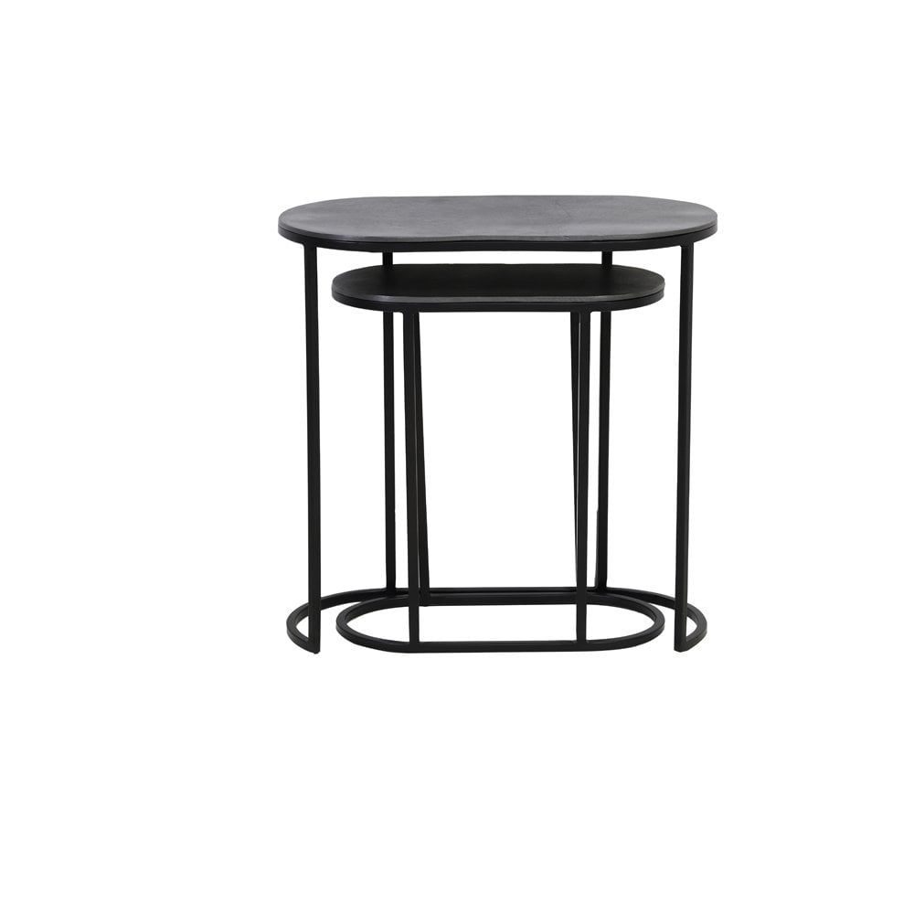 Vintage-Inspired Bocov Side Table Set - Antique Lead and Black Finish, Oval Shape 53x26x53cm
