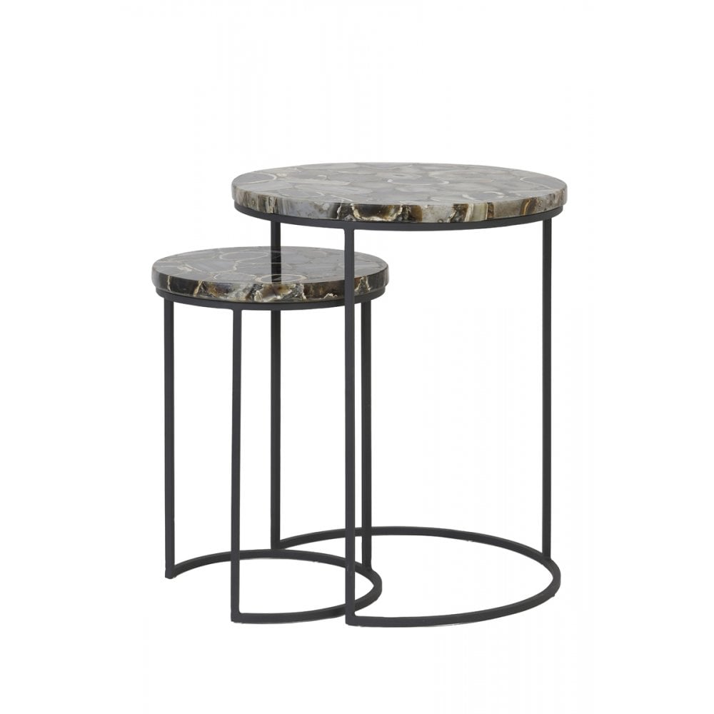 Elegant Axat Round Metal Side Tables - Set of 2, Brown & Black