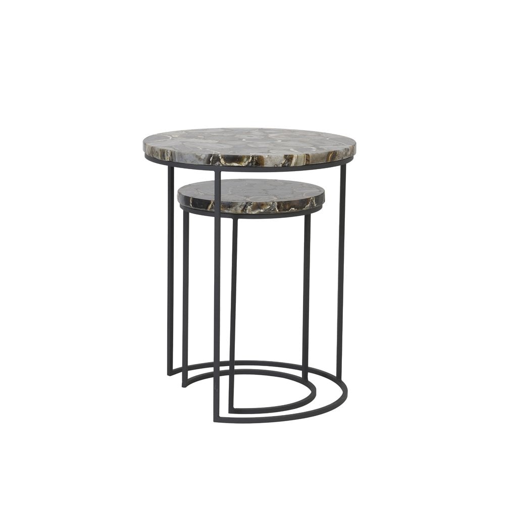 Elegant Axat Round Metal Side Tables - Set of 2, Brown & Black