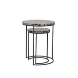 Elegant Axat Round Metal Side Tables - Set of 2, Brown & Black