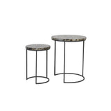 Elegant Axat Round Metal Side Tables - Set of 2, Brown & Black