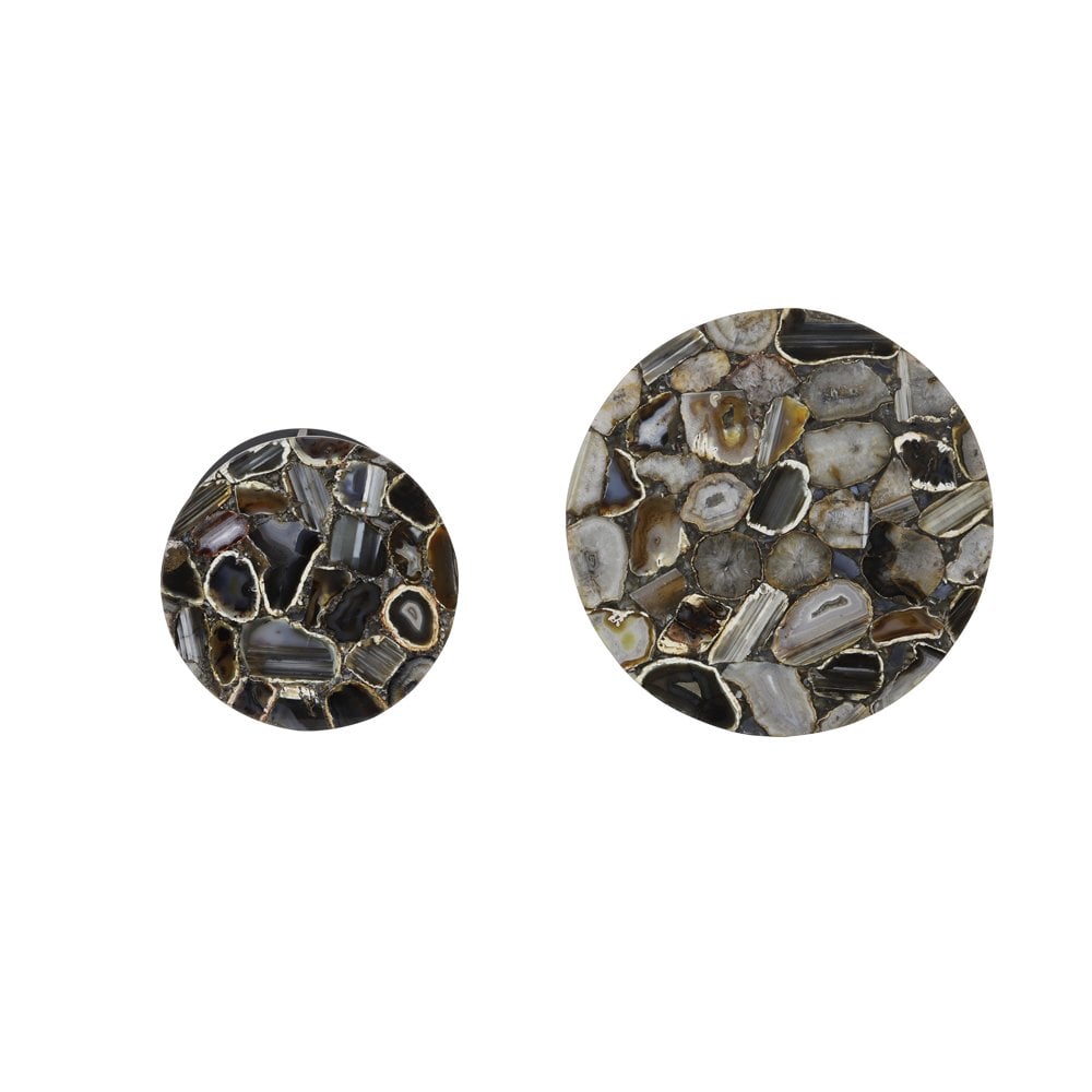 Elegant Axat Round Metal Side Tables - Set of 2, Brown & Black