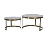 Elegant Round Coffee Table Set with Perlato Marble Tops and Antique Brass Base