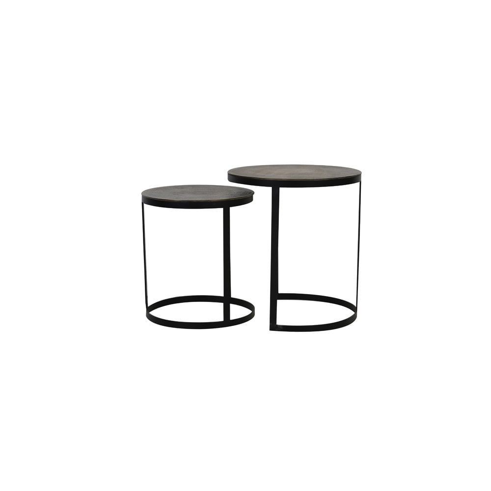 Trelo Round Metal Side Tables Set in Antique Bronze and Black