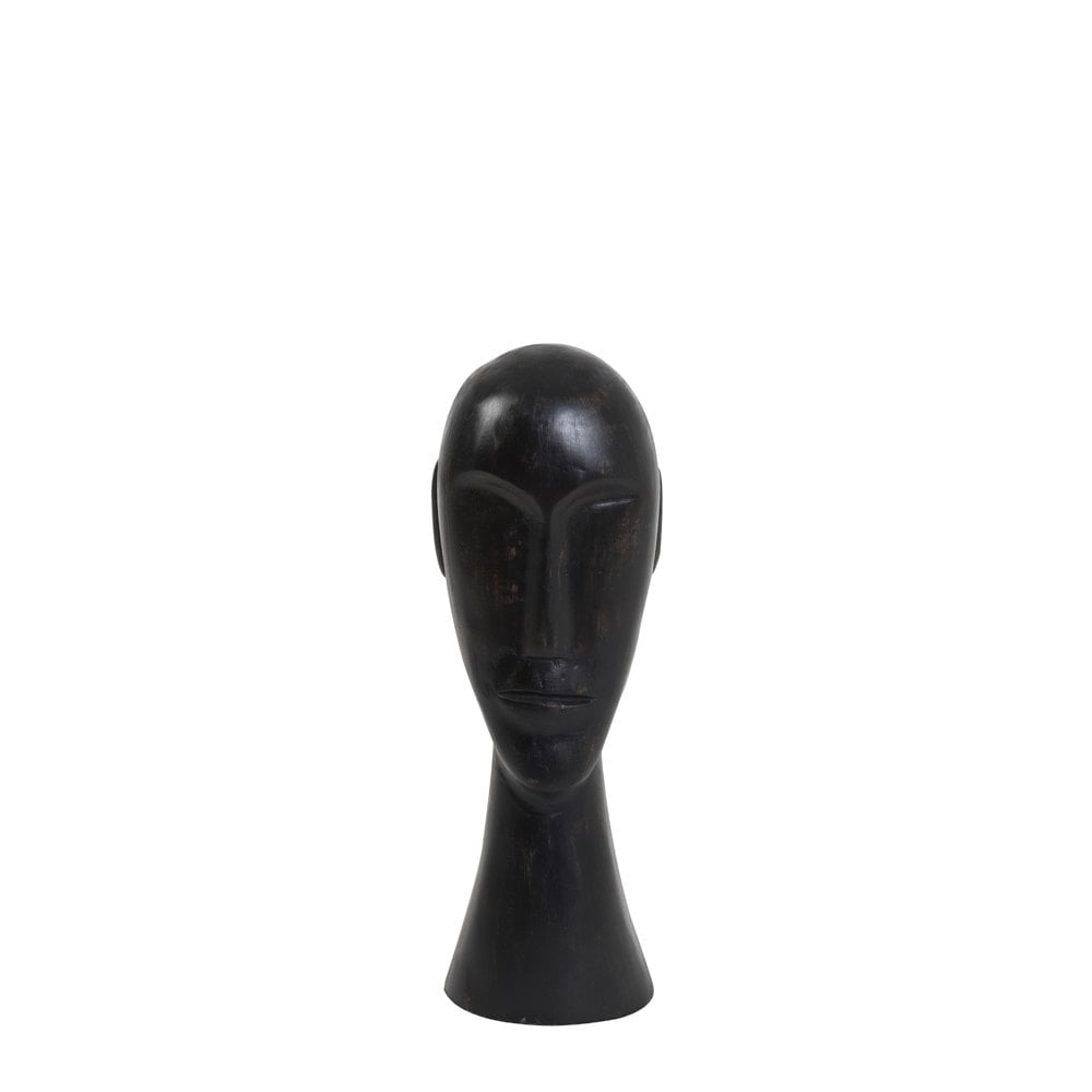 Black Wooden Bust Sculpture - 38cm Mango Wood Decor