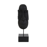 Abstract Black Mango Wood Mask Sculpture on Iron Base - 15x14x47.5cm