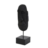 Abstract Black Mango Wood Mask Sculpture on Iron Base - 15x14x47.5cm