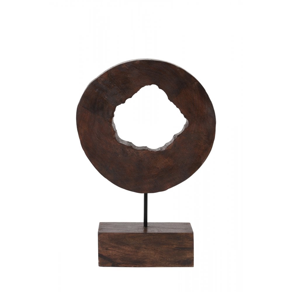 Rustic Brass-Toned Wood Sculpture on Stand 30x10x43cm