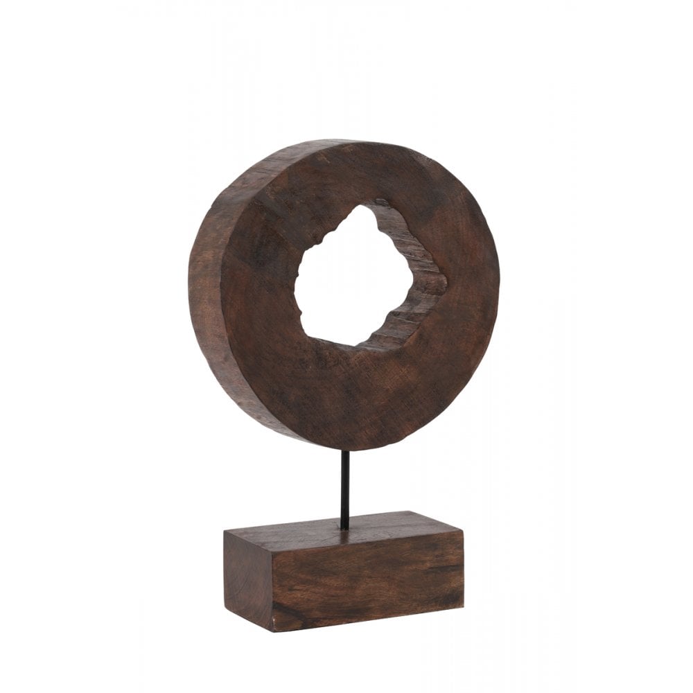 Rustic Brass-Toned Wood Sculpture on Stand 30x10x43cm