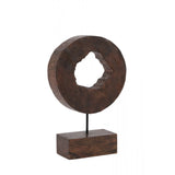 Rustic Brass-Toned Wood Sculpture on Stand 30x10x43cm