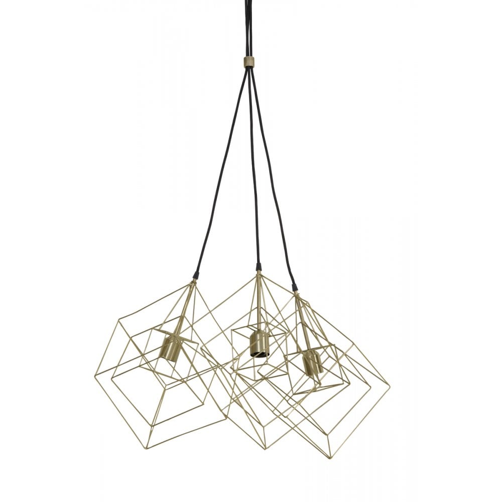Kubinka Triple Light Square Pendant in Antique Brass Finish