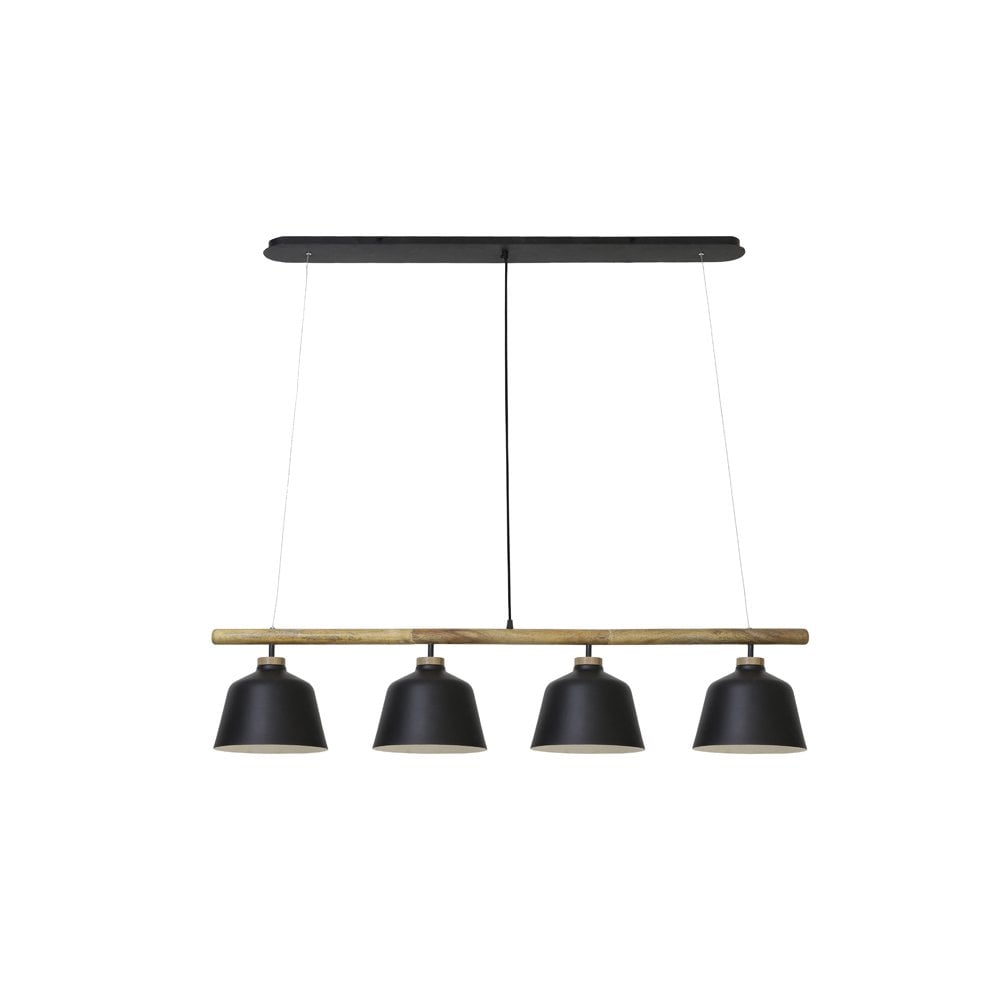 Sleek Black Banu Wood Metal Pendant Lamp - 4 Light Rectangle Design