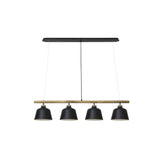 Sleek Black Banu Wood Metal Pendant Lamp - 4 Light Rectangle Design