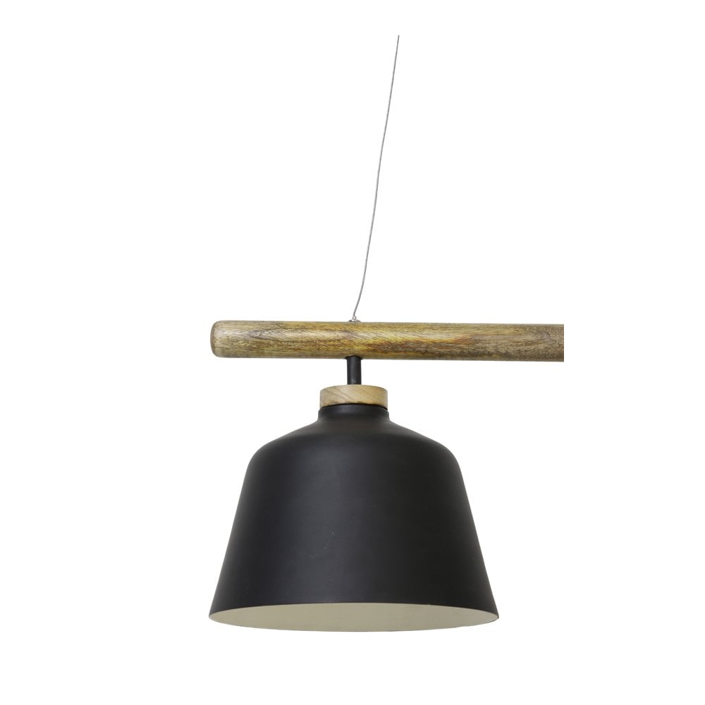 Sleek Black Banu Wood Metal Pendant Lamp - 4 Light Rectangle Design