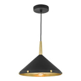 Edena Single Light Pendant in Matte Black with Gold Leaf Interior