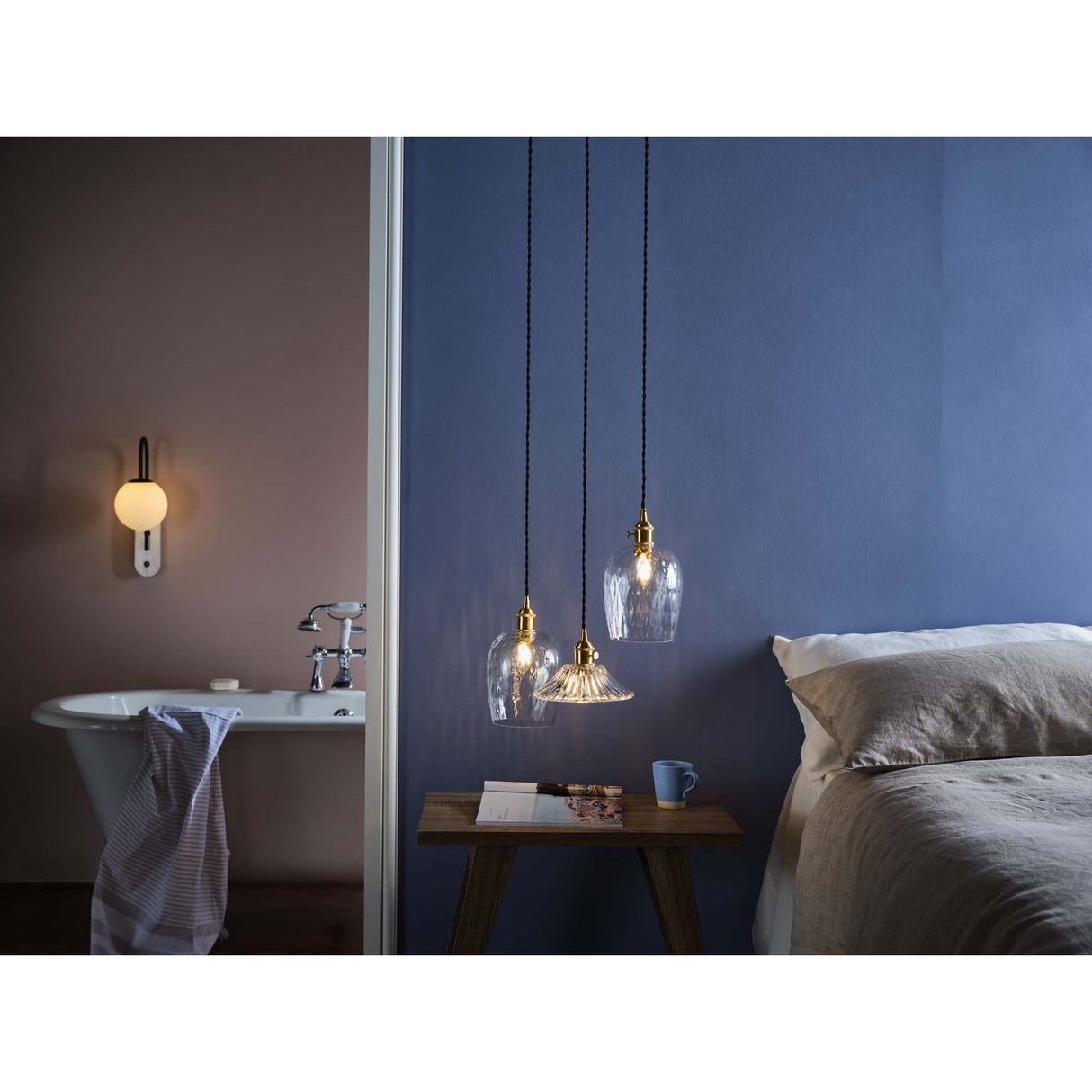 Hadano Pendant Natural Brass With Dimpled Glass Shade