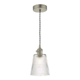Hadano Pendant Antique Chrome With Ribbed Glass Shade