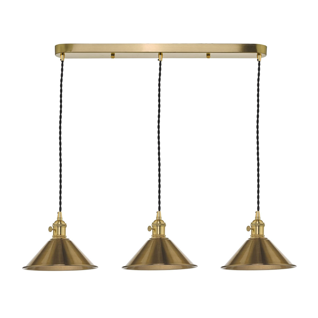 Hadano 3 Light Brass Suspension With Aged Brass Shades