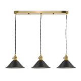 Hadano 3 Light Brass Suspension With Antique Pewter Shades