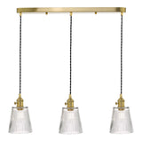 Hadano 3 Light Brass Suspension With Ribbed Glass Shades