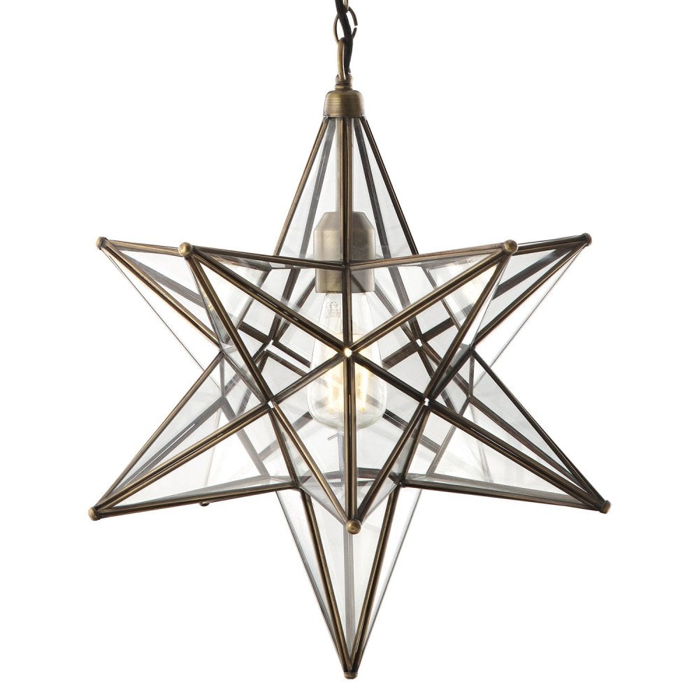 Ilario Large Star Pendant Antique Brass & Glass