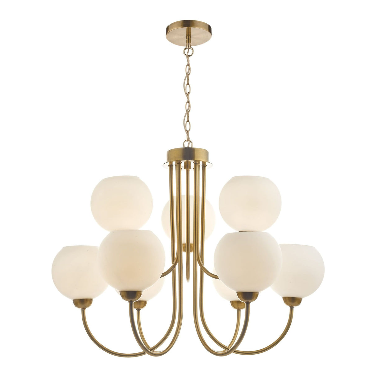 Indra 9 Light Pendant Natural Brass and Opal Glass
