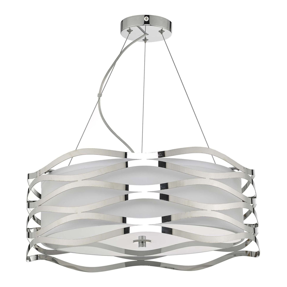 Mizella Trio Light Chrome Pendant with Fabric Interior and Glass Diffuser