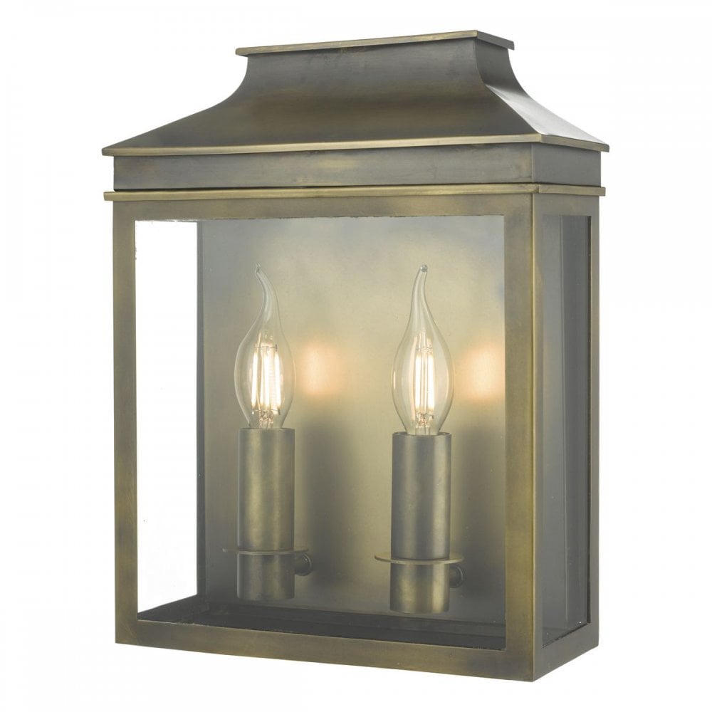 Vapour 2 Light Coach Lantern Outdoor Wall Light Weathered Brass IP44