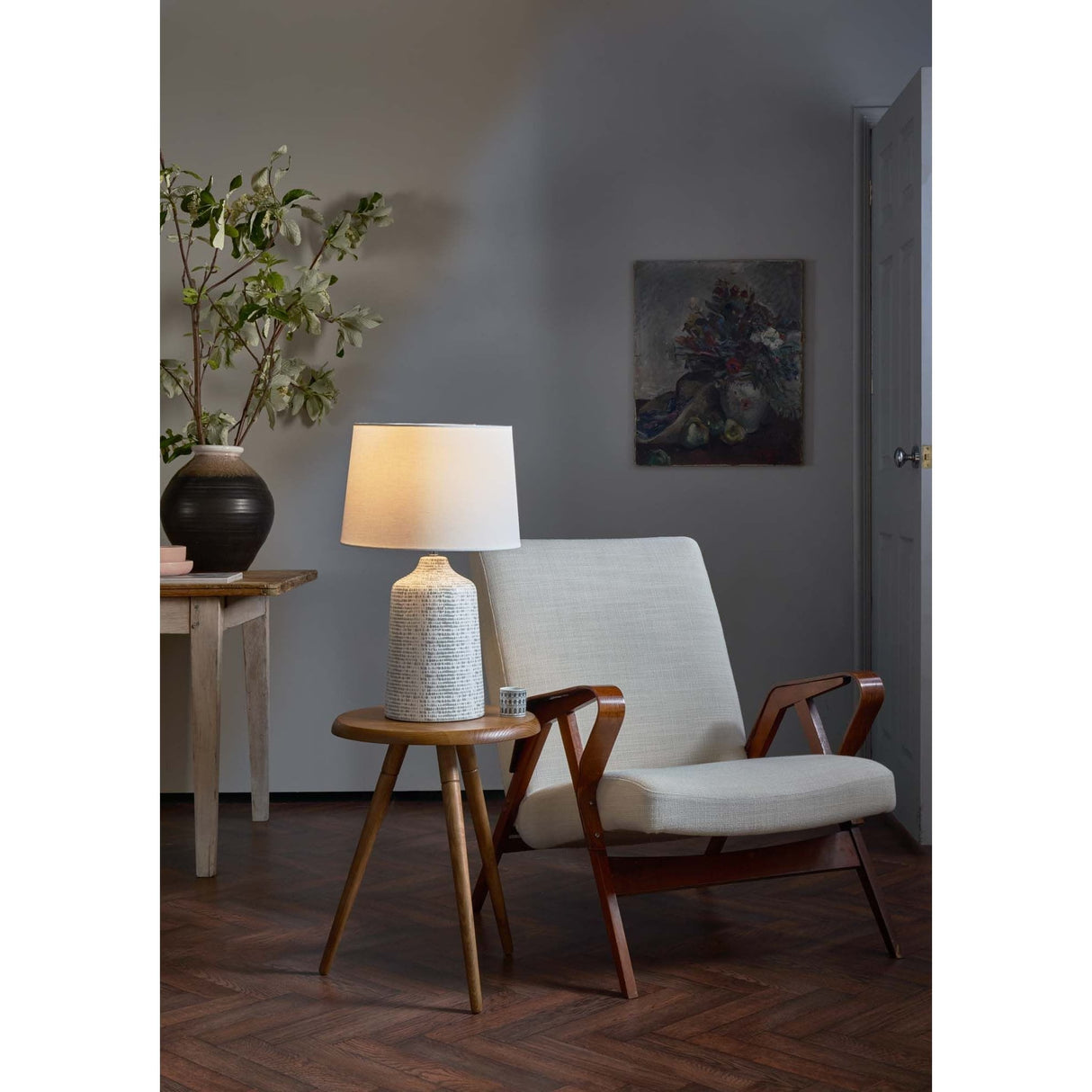 Vondra Table Lamp White & Grey With Shade