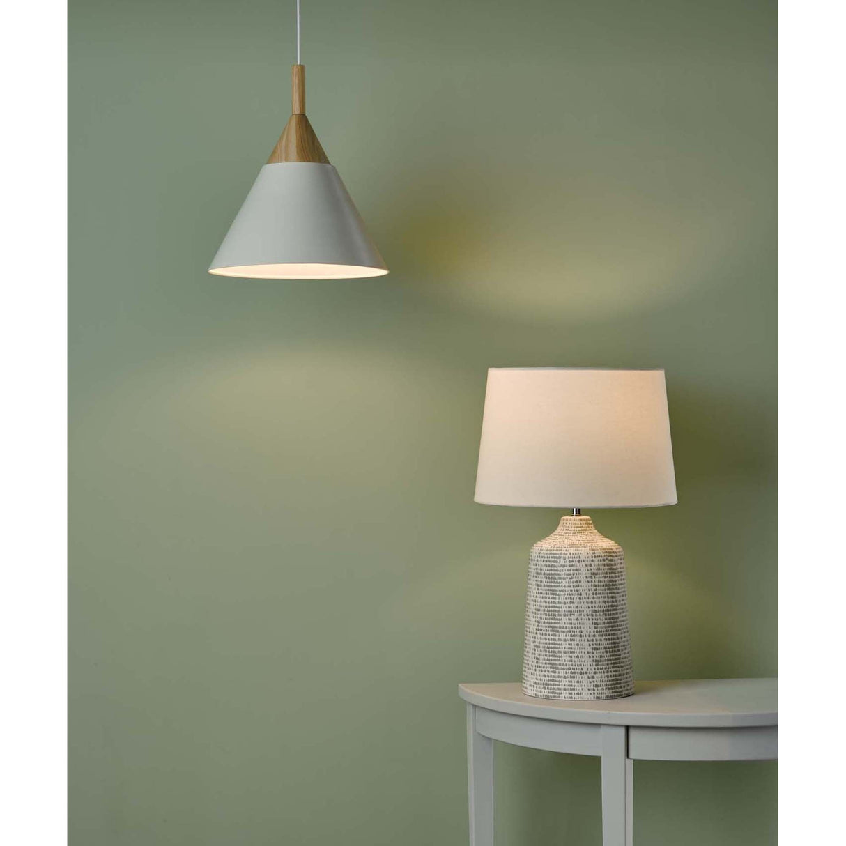Vondra Table Lamp White & Grey With Shade