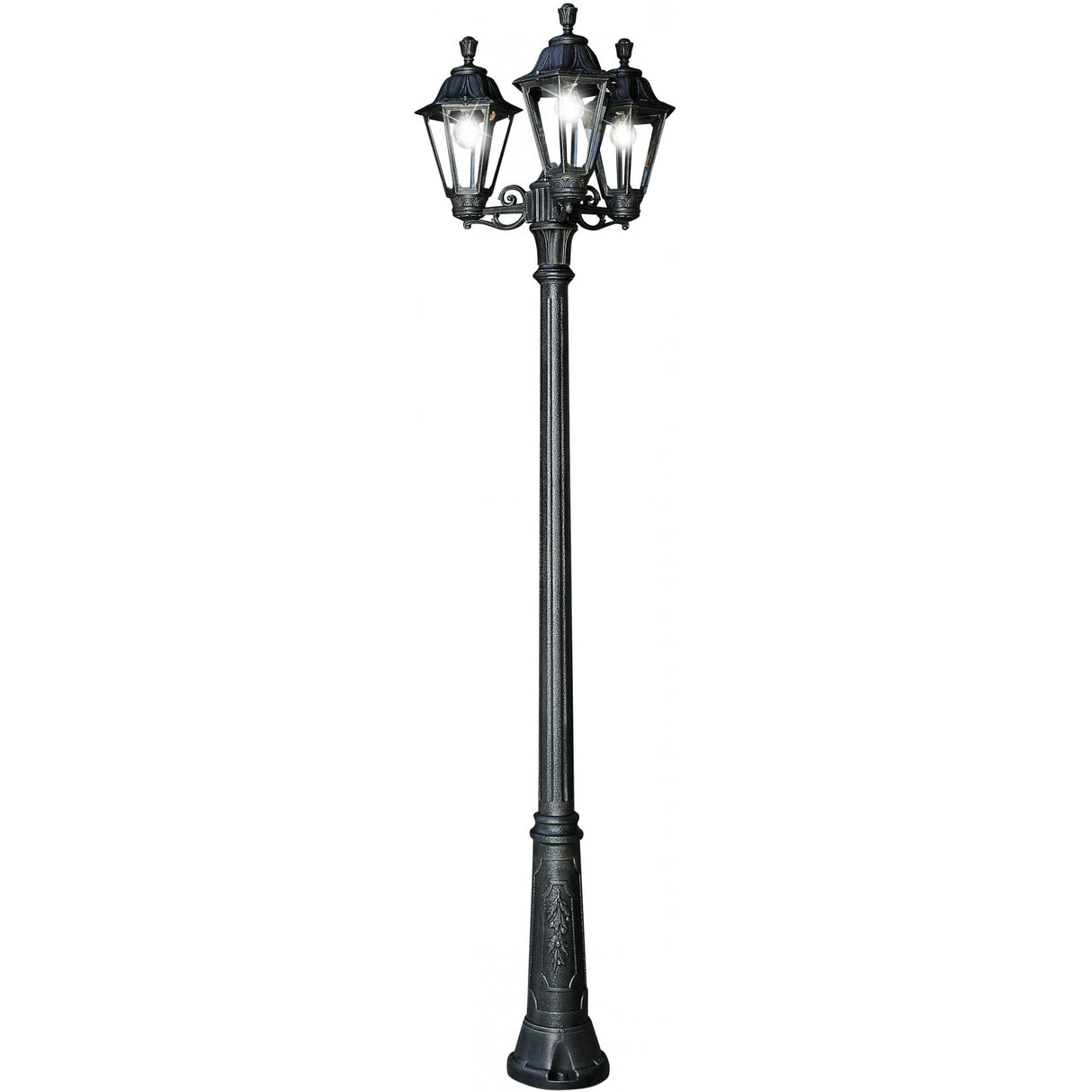 Rut Ricu Triple-Head Black Lantern Post with Hexagonal Classic Design