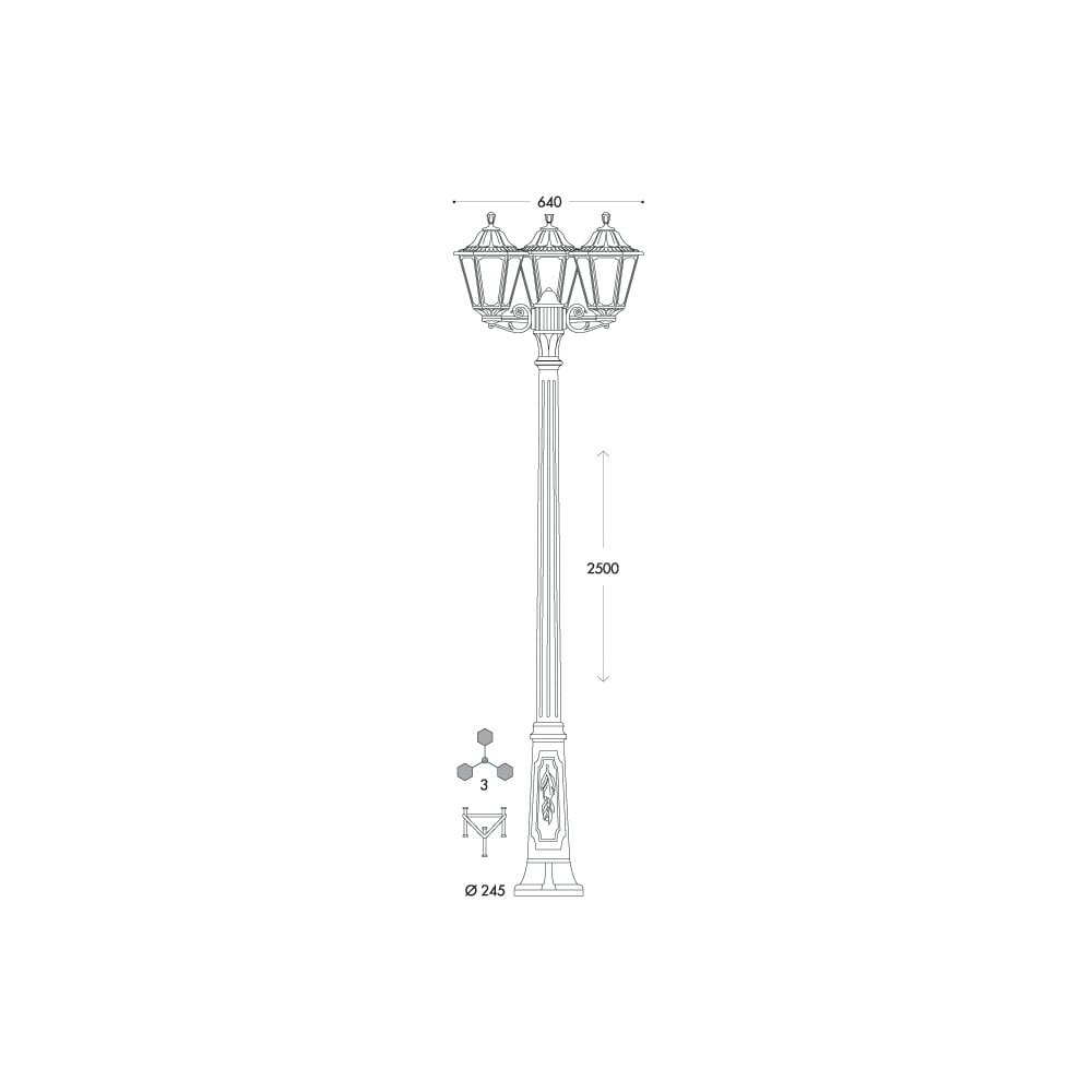 Rut Ricu-Bisso 3x6W LED Black Triple Head Classic Hexagonal Lantern Post