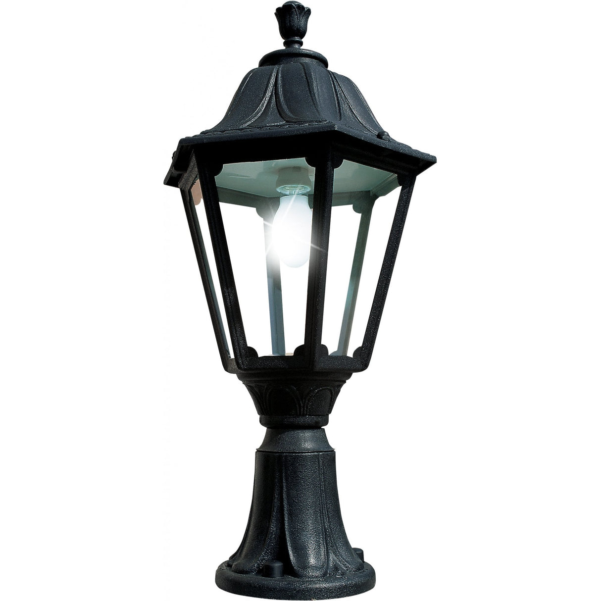 Elegant Black Noemi Lantern with Hexagonal Design & Pedestal