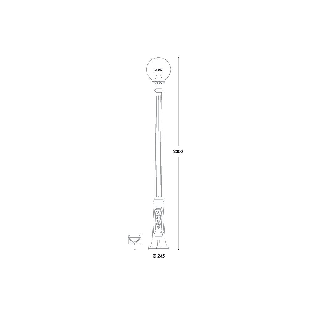 Elegant Black Globe 300 Ricu Post Light with Opal Diffuser