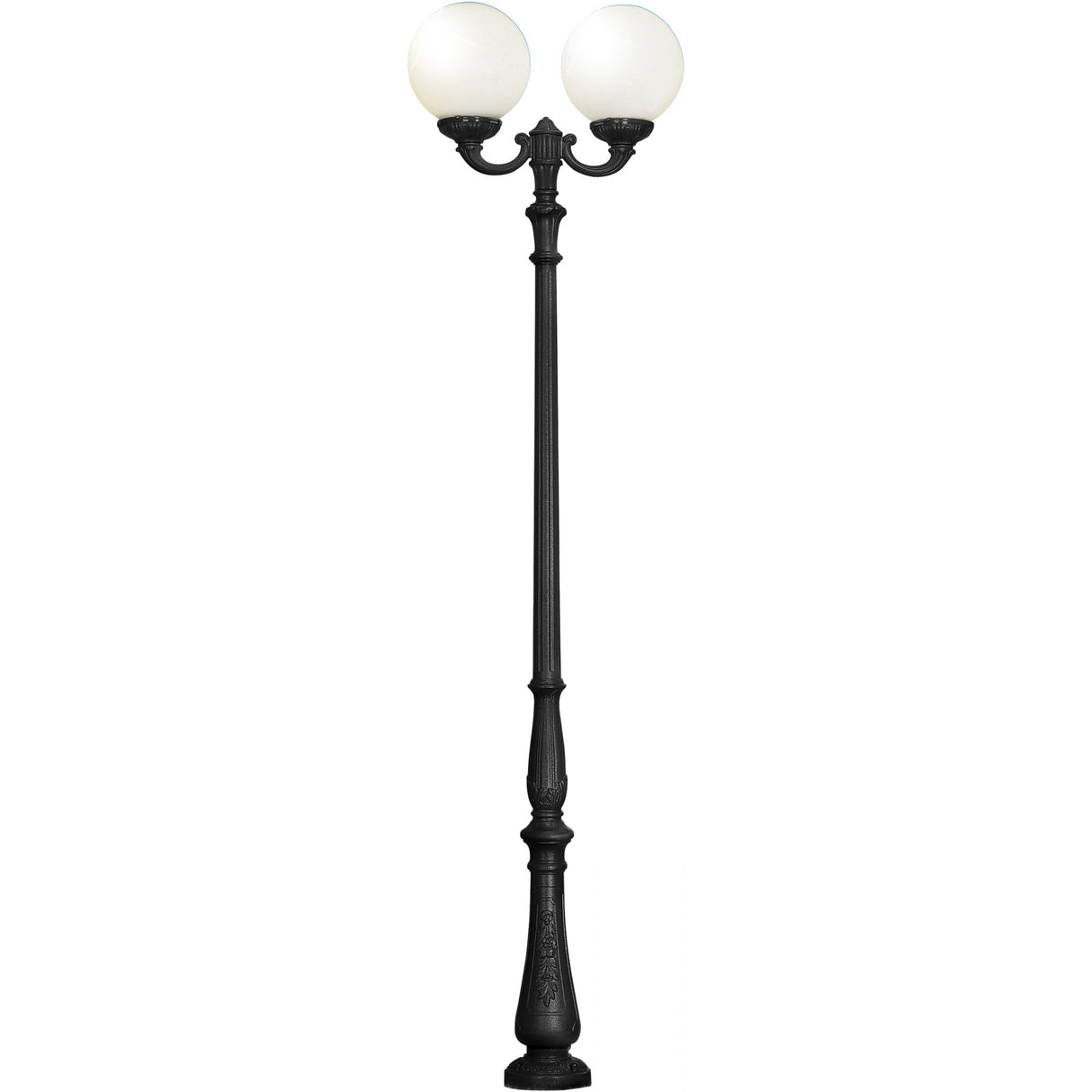 Elegant Black Twin Globe Outdoor Lamp Post with 400mm Opal Diffuser