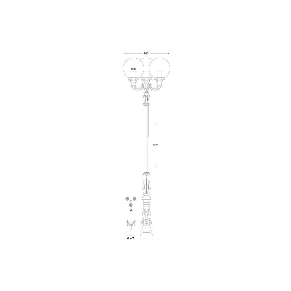 Elegant Triple Globe Black Lamp Post - IP65 Rated E27 Fitting