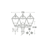 Golia Gigi-Bisso E27 Classic Black Triple Head Lantern Post