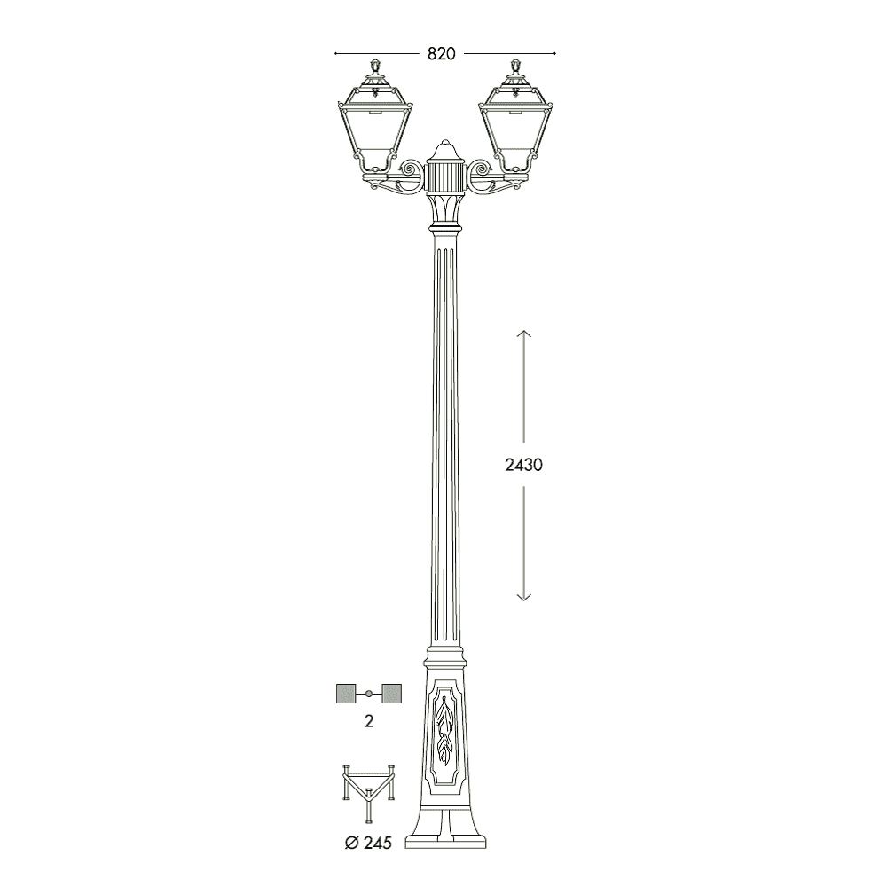 Golia Ricu-Bisso E27 Triple Head Black Lantern Post